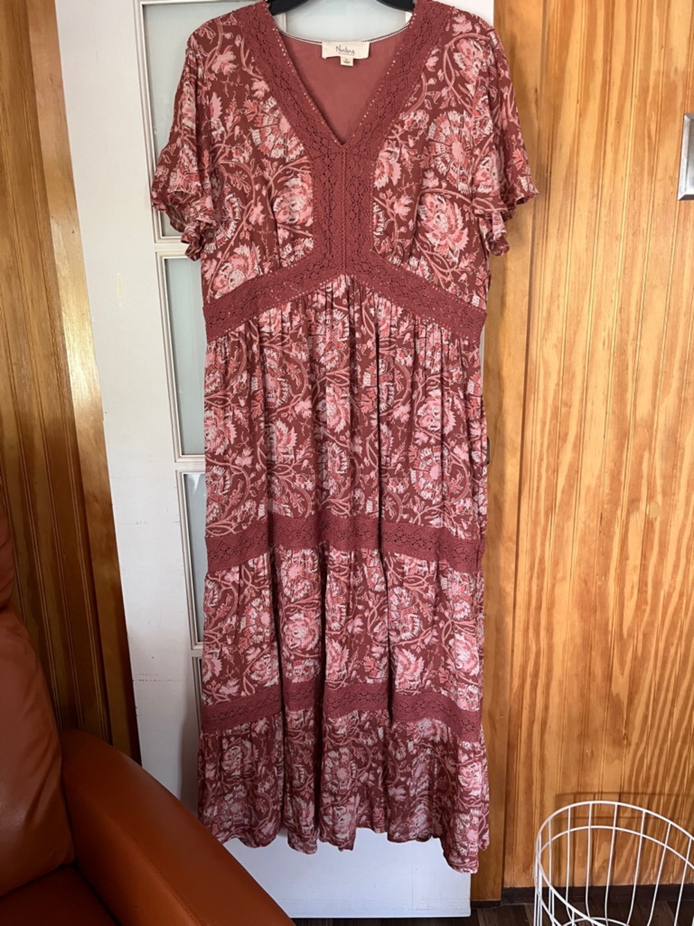 Westbound Rose Dusty Pink Crochet-Trim Floral Maxi Dress